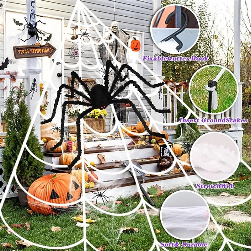 2025年 ハロウィーンの新しいクモの巣三角形のウェブシミュレーションスーパーぬいぐるみクモゴーストフェスティバル屋内と屋外の装飾小道具  コレクション – SGD S$43.46 –P5