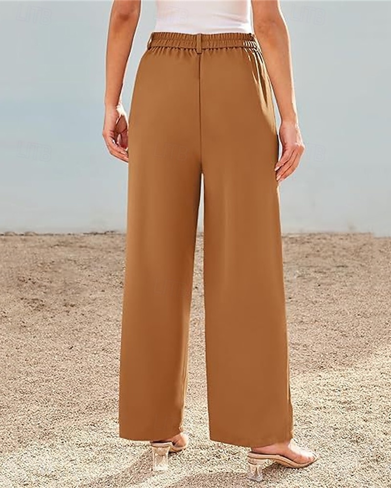 Dam Brett skaft Byxor Streetwear Ledigt Fullängd Hög midja Ensfärgat Ficka Mateial som andas Mjuk Microelastisk Semester Gata Dagliga kläder Svart Röd Brun Kaki Vår Höst Normal 2025 - $19.99 –P13