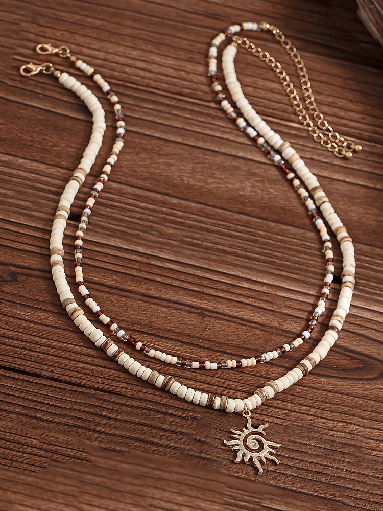 Men's Tribal Beaded Sun Pendant Necklace – Retro Bohemian Layered Jewelry with Adjustable Length for Beach, Festival and Casual Summer Outfits 2025 - $11.99 –P4
