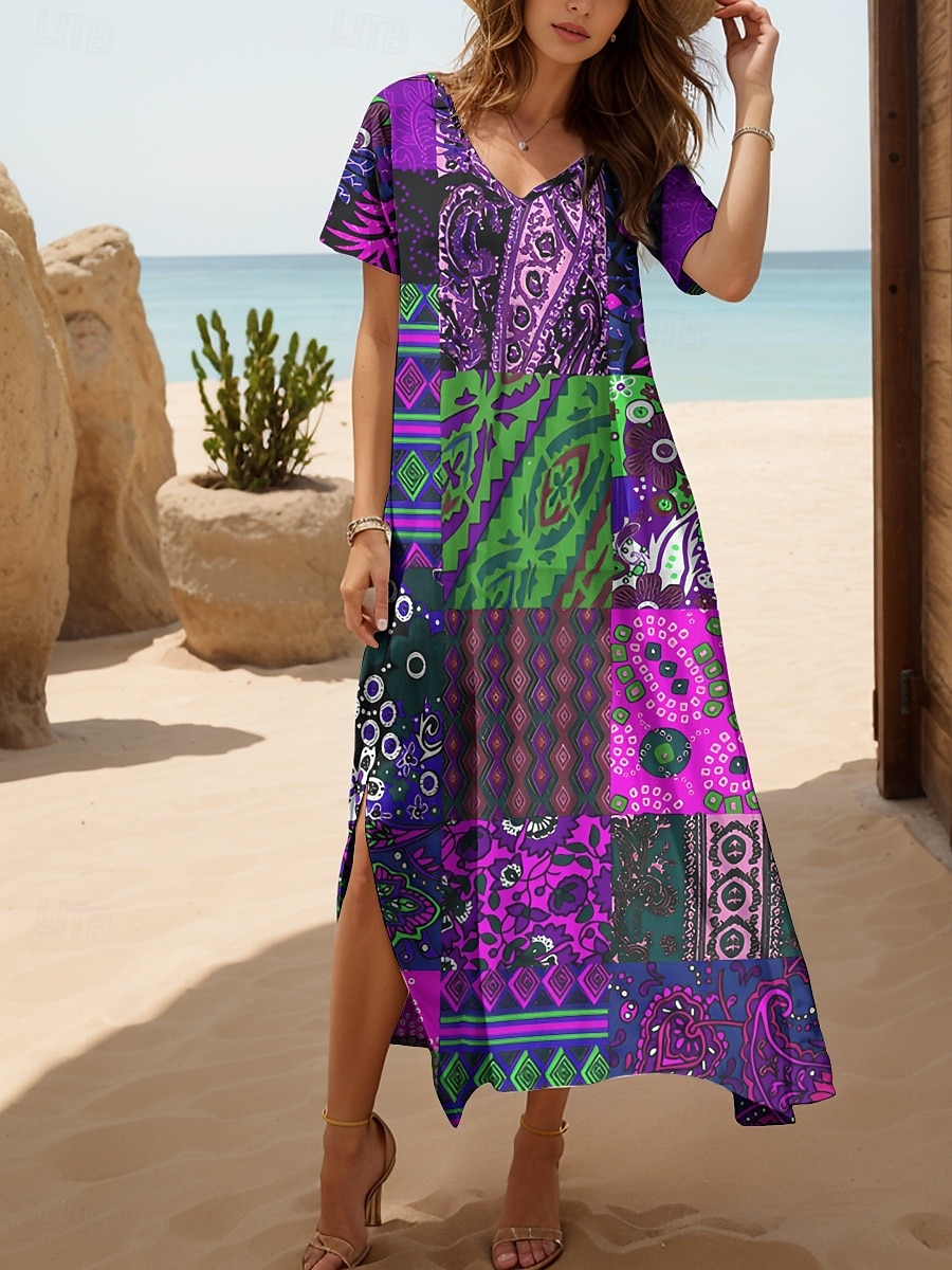 Femmes Robe Midi Robe d'Été Robe trapèze Robe d'été Bohème Vacances ancien Coupe Ample Fleuri Graphique Paisley Manche Courte Col en V Jaune Bleu Violet Vert Été Printemps Automne de 2025 ? $28.99 –P6