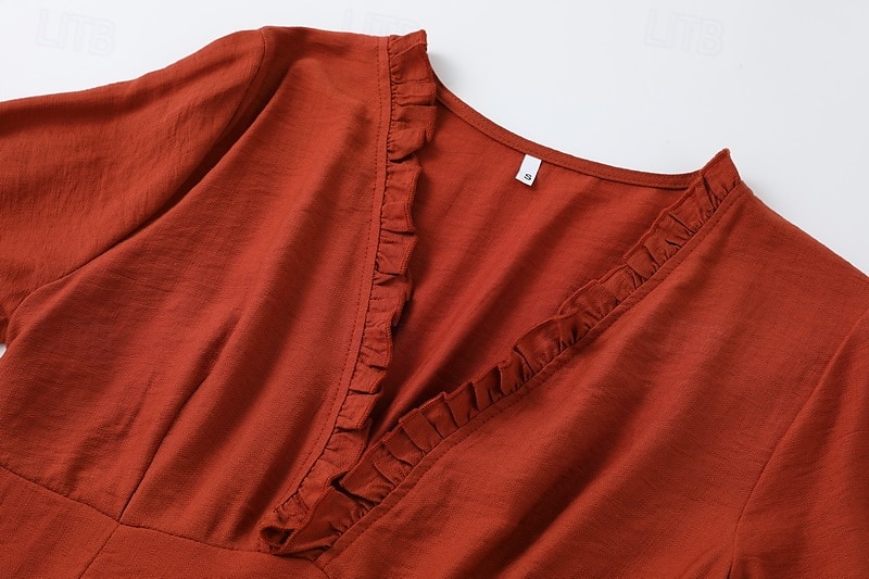 Pentru femei Rochii Midi Rochie Boho Rochie occidentală Modă Modern În aer liber Concediu Ieșire Fit regulat Simplu Manșon Lung În V Maroniu Vară 2025 - $31.99 –P3