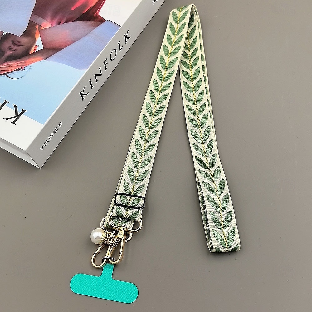 tracolla per cellulare con corda appesa, tracolla con foglia di rattan ricamata, catena appesa, ciondolo con perla, cordino regolabile per il collo, corda intrecciata a mano del 2025 a $12.99 –P3