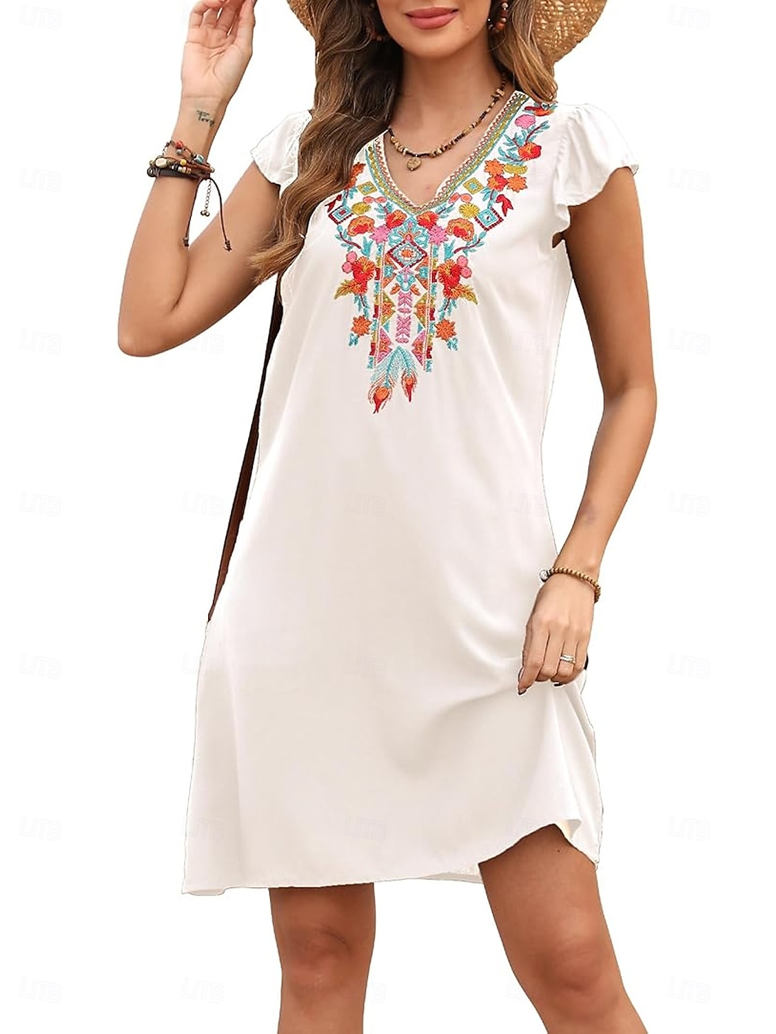 Women's Mini Dress Casual Dress Fashion Modern Elegant Dress Cap Sleeve Wedding Daily Date Regular Fit Floral Embroidery Sleeveless V Neck Black White Orange Summer 2025 - $27.99 –P2