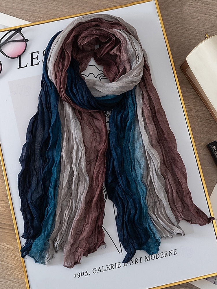 sciarpa leggera in chiffon stropicciato da uomo con effetto tie-dye sfumato, perfetta per viaggi bohémien, stratificazione quotidiana e look primaverili/autunnali del 2025 a $11.99 –P7