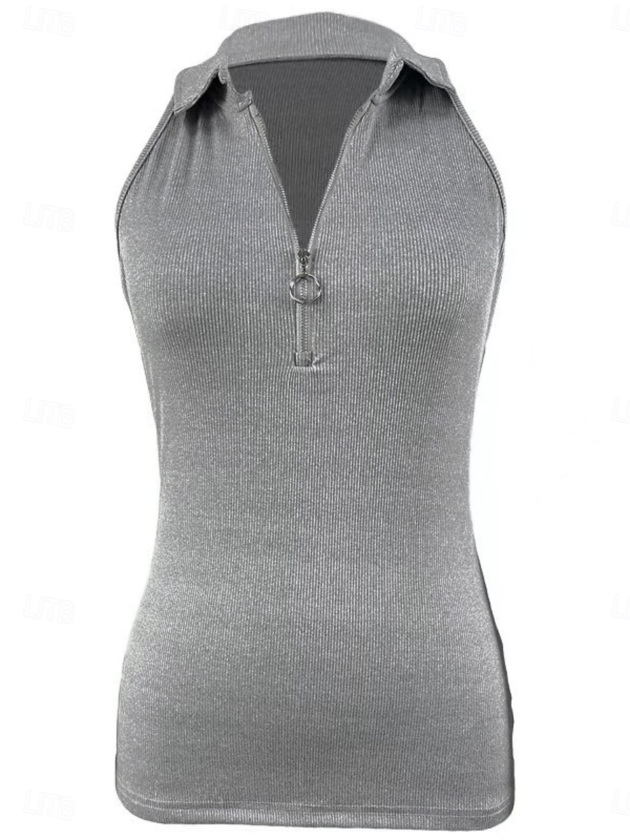 Pentru femei Camisole Tank Top Culoare solidă Modern Casual Fără manșon Guler Cămașă Topuri obișnuite Zilnic Fermoar Negru Roșu Vin Albastru piscină Maro Trifoi Vară 2025 - $15.99 –P8