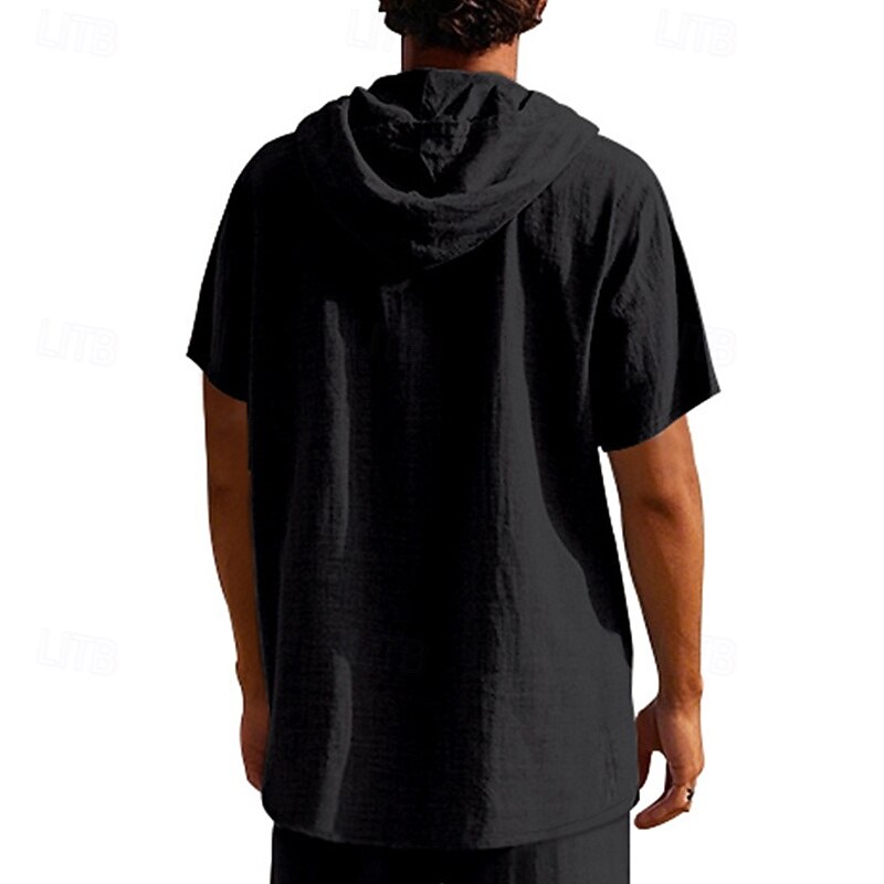 Voor heren T-shirt Henley-shirt T-shirts Shirt met korte mouwen Korte mouw Capuchon Zomer Lente Effen Modieus Ontwerper Basic Knop Vakantie Straat Uitgaan Zwart Wit Geel Top T-shirt voor mannen 2025 - $25.99 –P18