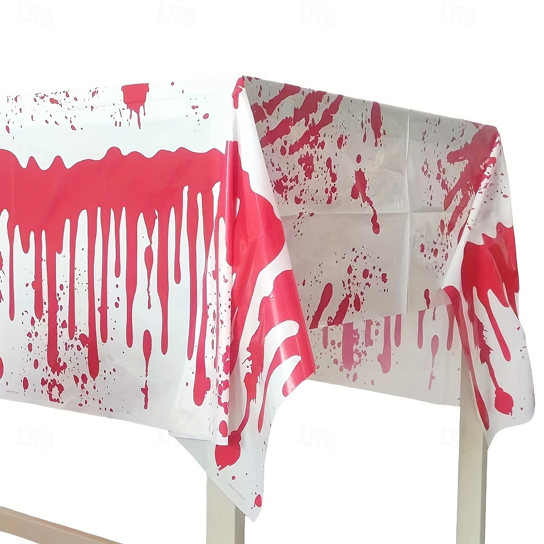 2025年 ハロウィンプラスチックテーブルカバー1枚 (54インチ×108インチ/137cm×274cm) - 血まみれの手のデザイン、不気味な赤いスプラッターパターン、機械製、パーティーに最適 &ホームデコレーション パーティーテーブルカバー 不気味なテーマのデコレーション pl  コレクション – $12.49 –P4