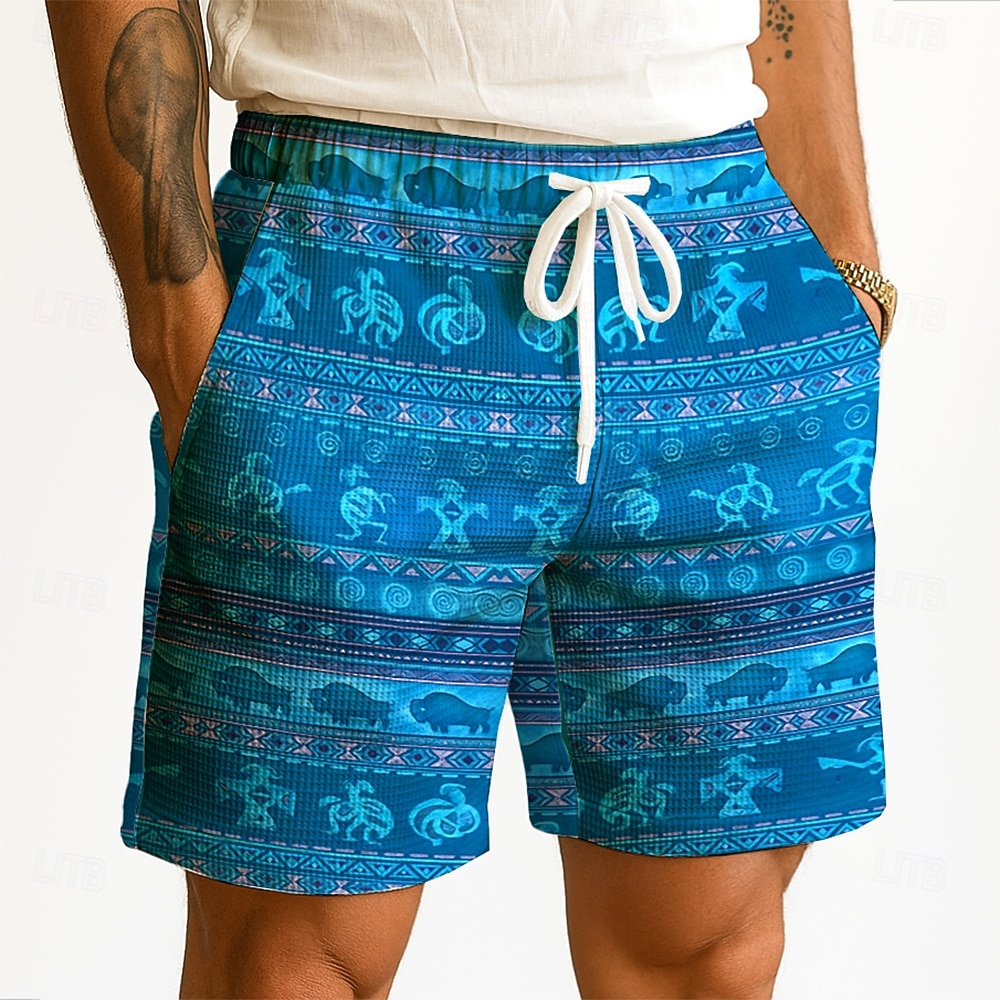 Herren Indianer Ethnisch Kokopelli Waffel-Shorts Sweat-Shorts Freizeitshorts Mittlere Taille Retro Vintage Urlaub Joggen Trainieren Elastischer Kordelzug in der Taille Shorts mit Taschen Designer 2026 - $22.99 –P2