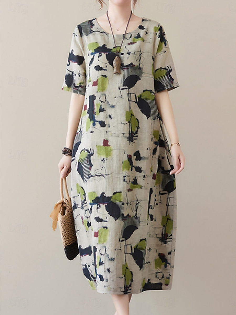 Women's Maxi Dress Summer Dress Casual Daily Regular Fit Graphic Short Sleeve Crew Neck Gray Summer 2025 - $26.99 –P3