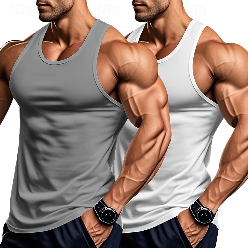 Herren Tank Top Weste Unterhemd Ärmelloses Shirt Ärmellos Rundhalsausschnitt Sommer Einfarbig Einfach Mode Klassisch Bequem 2 Packungen Straße Lässig Sport Blau+Hellblau Weiß + Weiß Grau+Weiß Top 2025 - $15.49 –P9