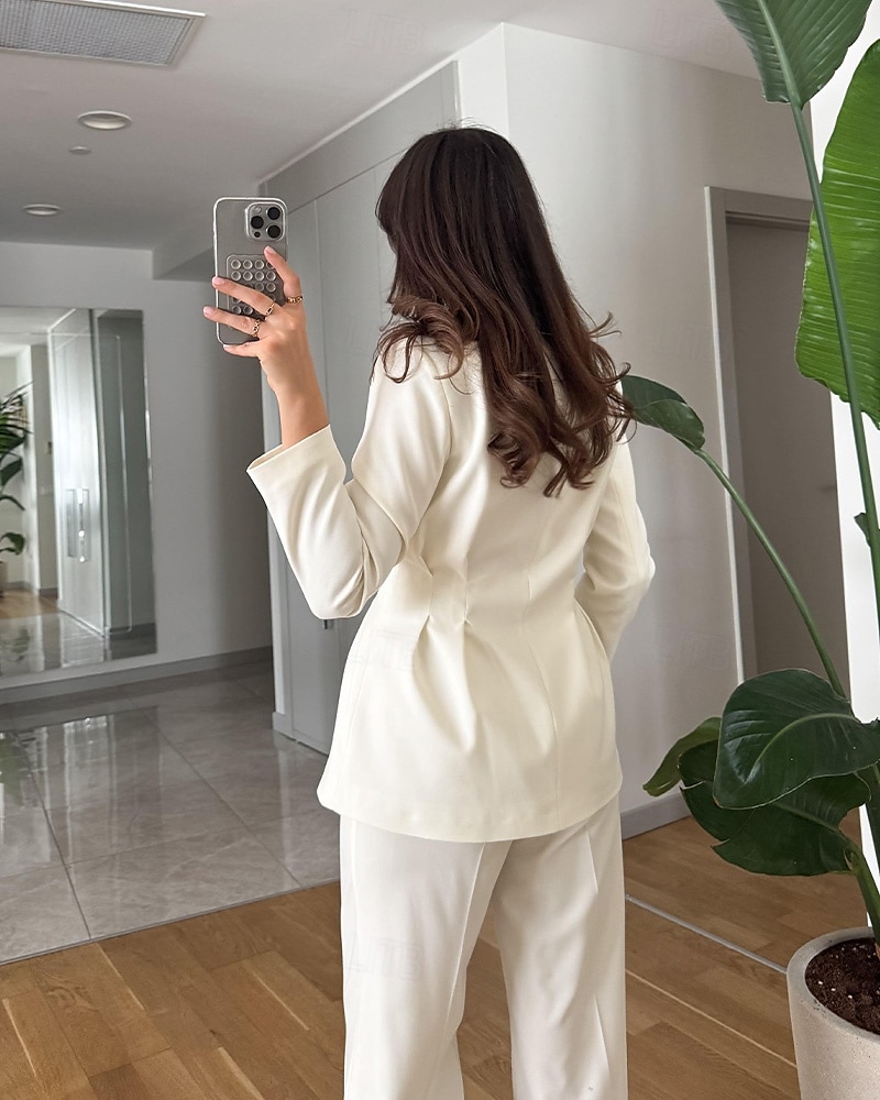 Macacão  Conjunto de Calças 2 Peças Conjunto de Mãe da Noiva Conjunto de Calças com Blazer Sem Gola Elegante Vintage Simples Mangas Longas Comprimento do Chão Calças com Detalhes de Pregas de 2025 por $169.99 –P3