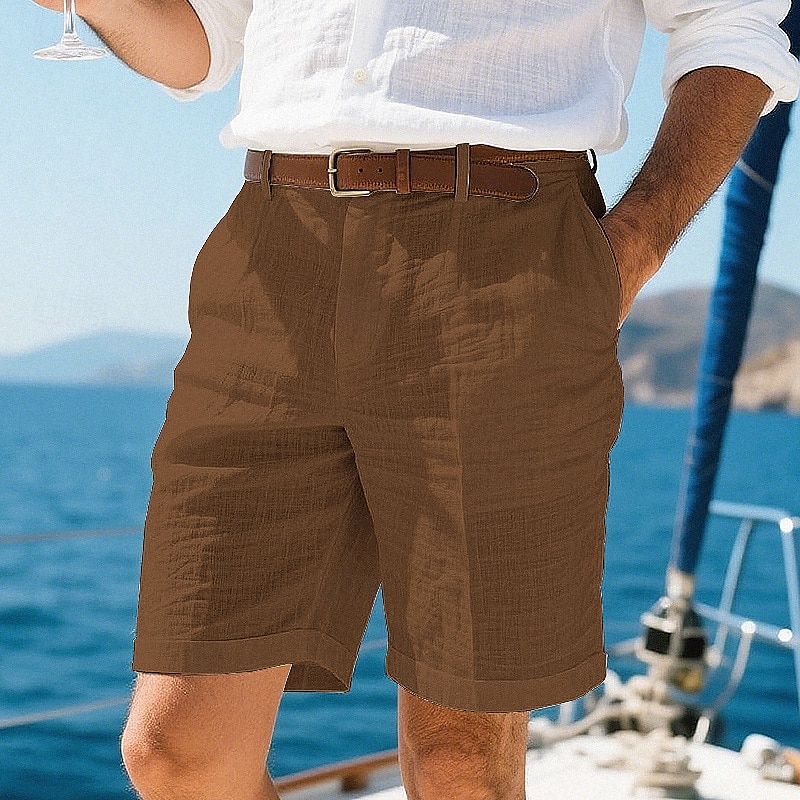 Herr Shorts Linne Shorts Sommarshorts Beach Shorts Ficka Knappar Slät Komfort Andningsfunktion Kort Semester Helgdag Strand Hawaiisk Boho Svart Vit 2025 - $21.99 –P9