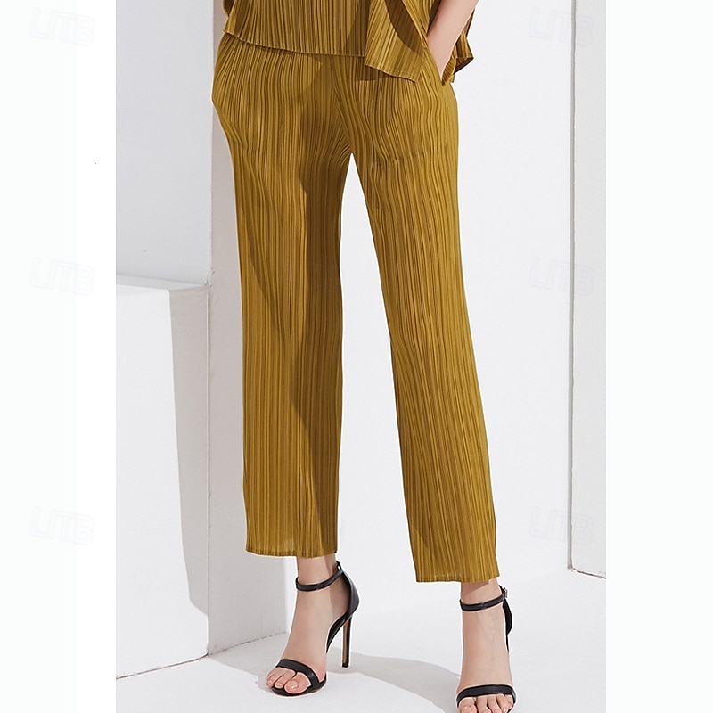 Per donna Chinos Pantaloncini Capri Elegante Vintage Moda Lunghezza alla caviglia Misura del girovita medio Semplice Pieghettato Comodo Elasticizzato blu acqua Avocado Nero Zenzero Estate Primavera del 2025 a $49.99 –P1