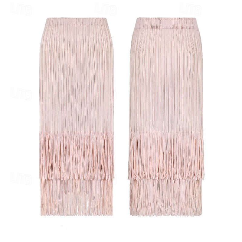 Femmes Ample Élégant ancien Mode Midi Taille Moyenne Jupes Frange à pompons Froncé Élastique Vacances Quotidien Aqua bleu Noir Vert Claire Rose Claire Été Polyester de 2025 ? $62.99 –P1