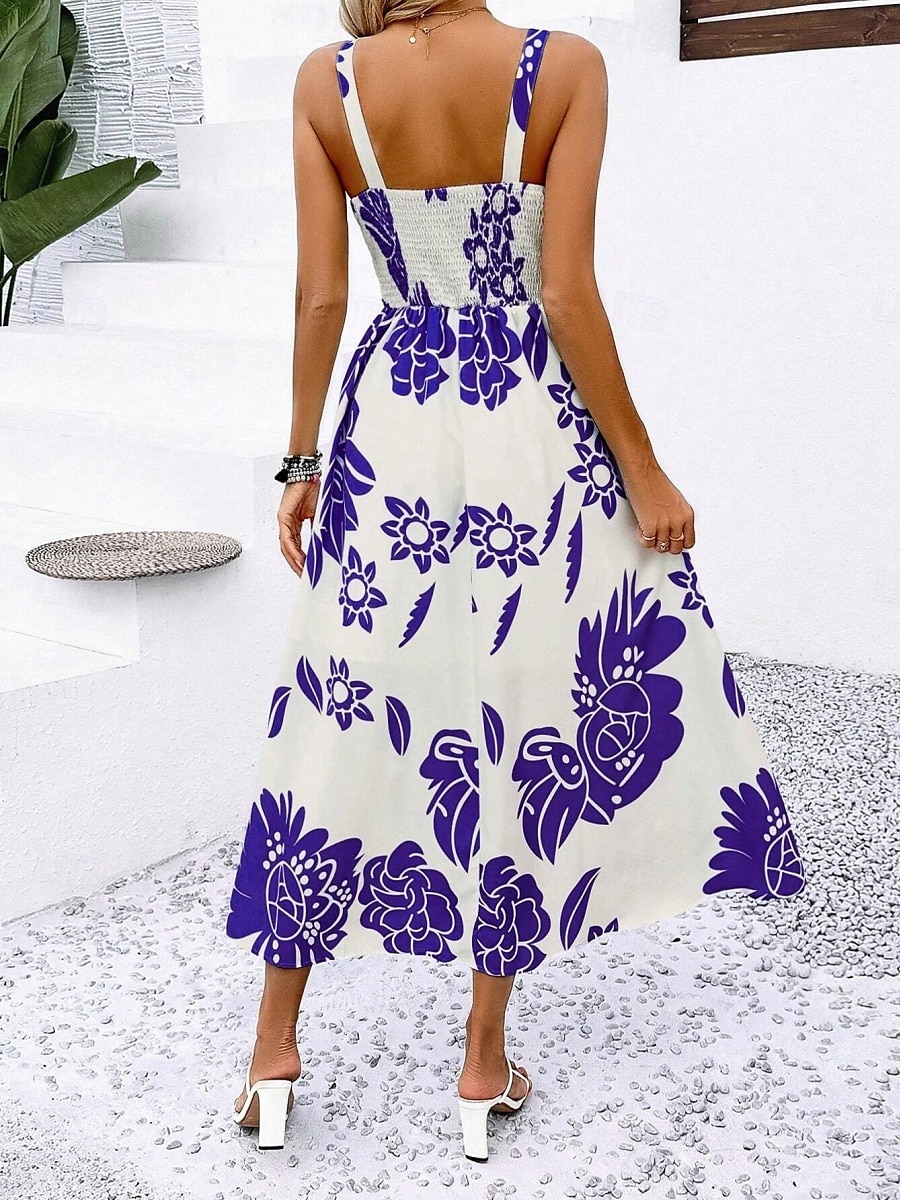 Női Maxiruha A vonalú ruha Slip ruha Szabadság Alkalmi Boho Szabadtéri Alkalmi Normál Virágos Ujjatlan Spagettipánt Sötétkék Medence Lóhere Nyár Tavasz 2025 - $34.99 –P17