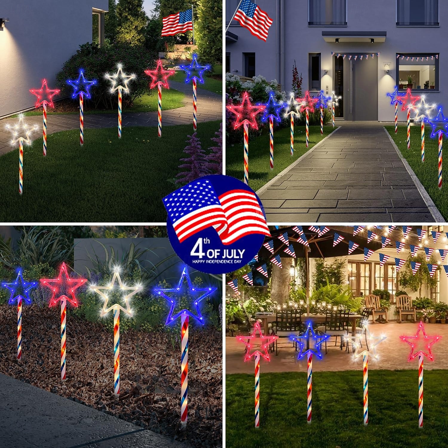 1 Pacco Luci Solari da Giardino Patriottiche 6 LED Impermeabili Rosso Bianco Blu Luce a Stella a 5 Punte 4 Luglio Giorno dell'Indipendenza 250° Anniversario Giorno della Memoria per Festa Giardino del 2026 a $26.99 –P2