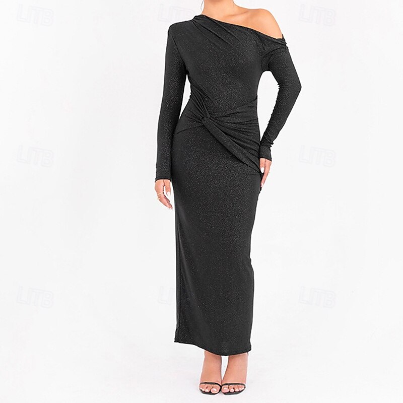 Damen Langes Kleid Maxikleid Abschlussballkleid Partykleid Mode Party Besonderer Anlass Abendgesellschaft Normale Passform Einfach Langarm Kalter Schulter-Ausschnitt Schwarz Purpur Braun Herbst 2025 - $25.99 –P12