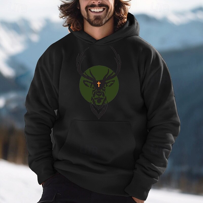 Men's Deer Hoodie Sweatshirt Long Sleeve Sweatshirts Oktoberfest Vintage Retro Festival Autumn-Winter Collection Black Gray Clothing Apparel Designer Graphic Print Normal S M L Sizes Available 2025 - $22.99 –P2