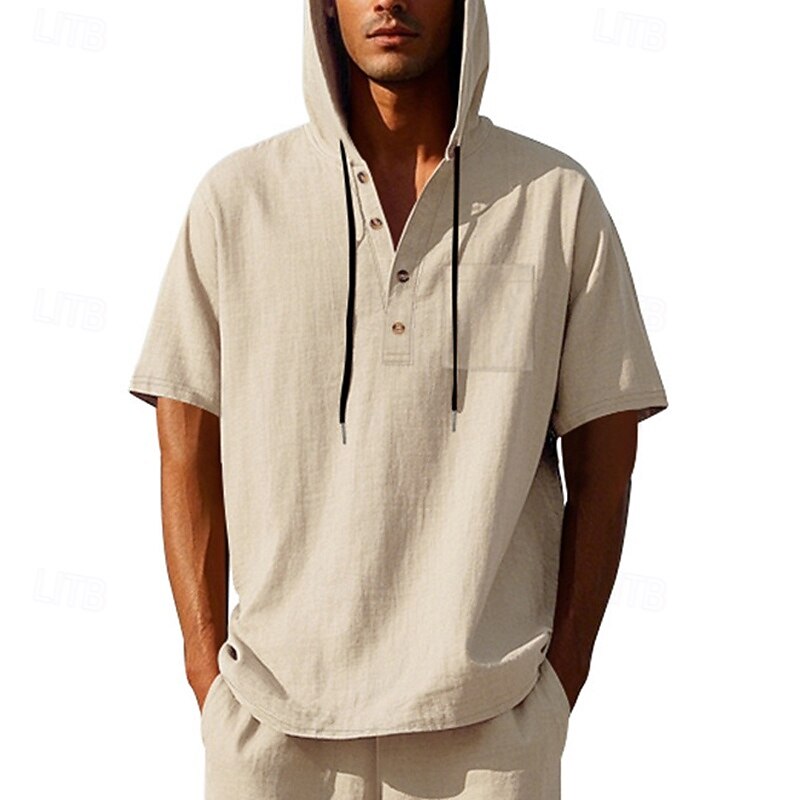 Voor heren T-shirt Henley-shirt T-shirts Shirt met korte mouwen Korte mouw Capuchon Zomer Lente Effen Modieus Ontwerper Basic Knop Vakantie Straat Uitgaan Zwart Wit Geel Top T-shirt voor mannen 2025 - $25.99 –P1