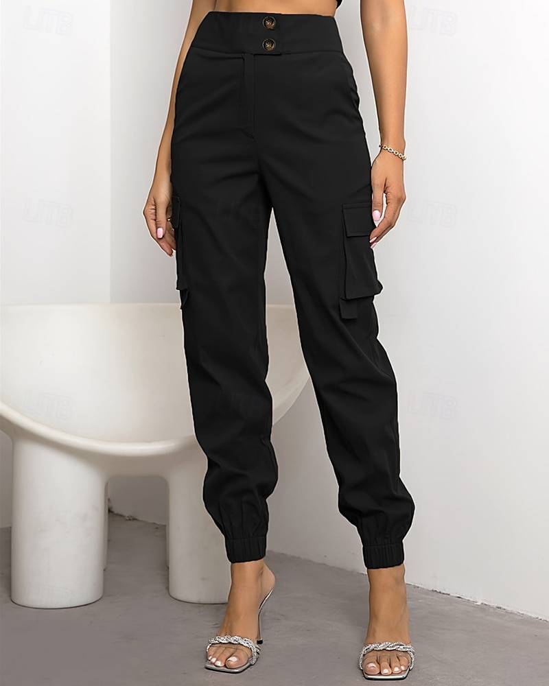 Dámské Kargo kalhoty Běžec Kalhoty Módní Šik ven Plná délka Přírodní Jednobarevné Kapsy Pohodlné Lehce elastické Sporty a outdoor Denní nošení Tmavěhnědá Tmavě červená Černá Armádní zelená Léto Jaro 2025 - $24.99 –P4