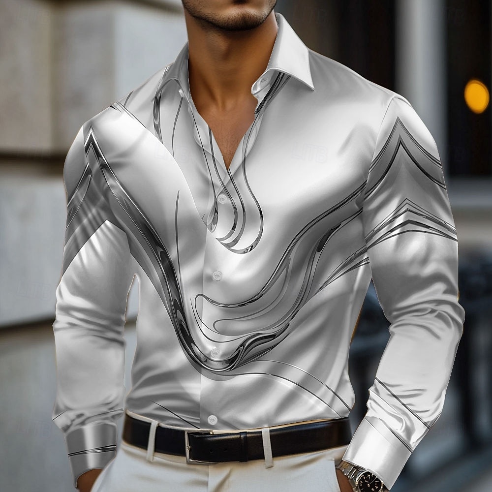 Herren Marmor Abstrakte flüssige Kunst Satinhemd Kleidhemd Langarm Modisch lässig Urlaub Ferien Sommer Frühling Herbst Umlegekragen Hemden mit Kragen 3D-Druck Hemden mit Knopfleiste Rosa Blau Gold 2025 - $27.99 –P6