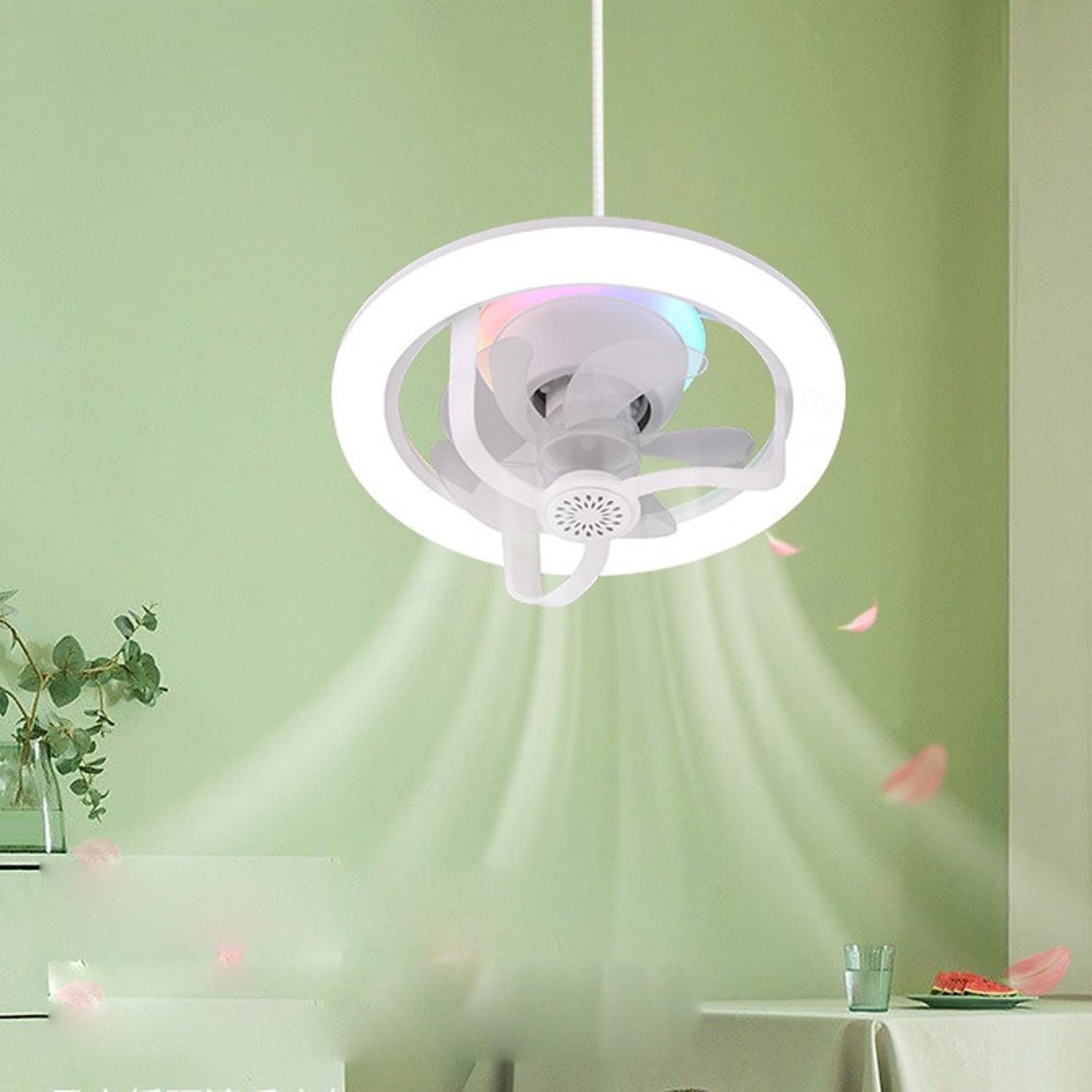 مروحة ضوء عطرية دوارة 360 درجة مع جهاز تحكم عن بعد 3 سرعات للرياح مؤقت 4 ساعات تغيير لون RGB E27 لغرفة النوم 2025 - $48.99 –P4