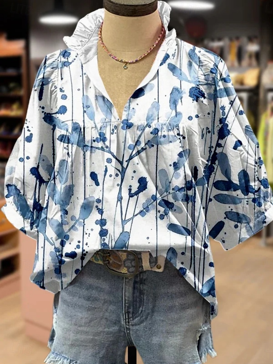 Dames Overhemd Bloemig Stijlvol Modern Boho Halve mouw V-hals Normale tops Dagelijks Feestdagen Afdrukken Blozend Roze Marineblauw blauw Groen Khaki Zomer 2025 - $22.99 –P5