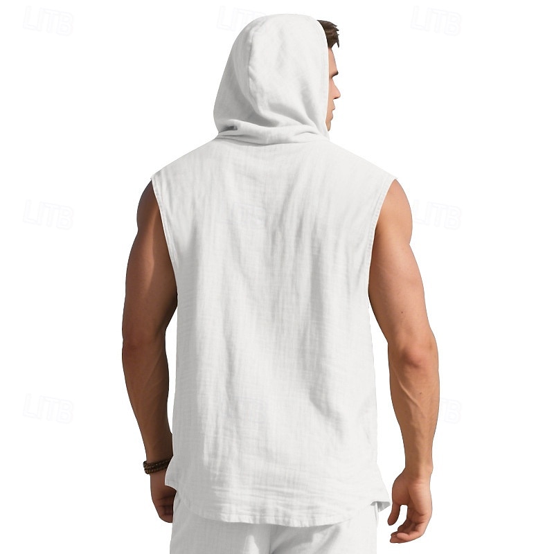 Herren Tank Top Weste Unterhemd Ärmelloses Shirt Ärmellos Mit Kapuze Sommer Einfach Mode Designer Basic Knöpfe Urlaub Straße Ausgehen Schwarz Weiß Gelb Top T-Shirt für Herren 2025 - $17.99 –P5