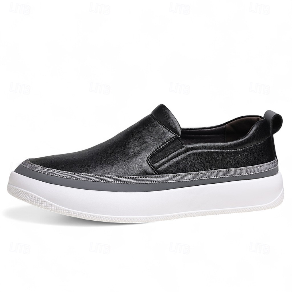 Miesten valkoiset keinonahkaiset slip-on-kengät ruskeilla reunuksilla – tyylikkäät ja mukavat rennot slip-on-kengät arkeen ja rentoon käyttöön 2025 - $34.99 –P6