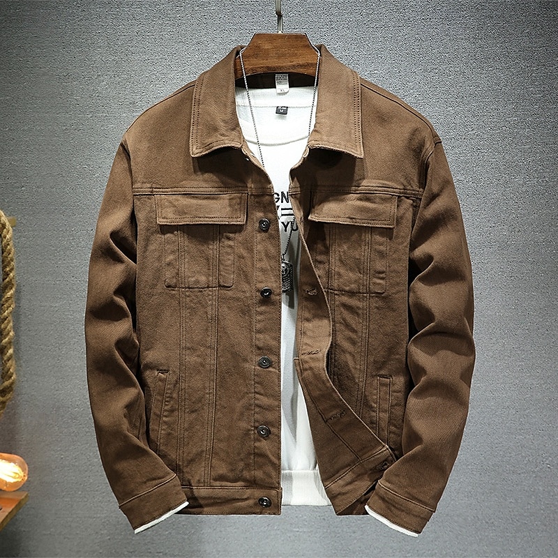 Per uomo Giacca Leggera Giacca di Jeans Giacca da Lavoro Formale Casa Tasca Inverno Primavera & Autunno Autunno Tinta unica Retrò Vintage Coreano Colletto a Camicia Regolare Nero Marrone Caffè Giacca del 2025 a $70.99 –P5