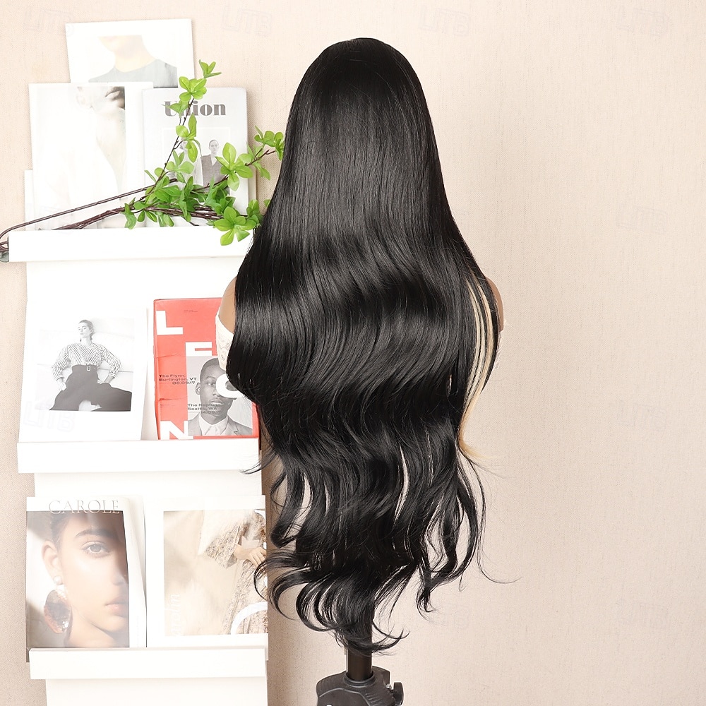 Synthetic Lace Wig Body Wave Style 30 inch Mixed Color Middle Part 13x6 Lace Front Wig Women's Wig Black & White 2026 - $81.99 –P5