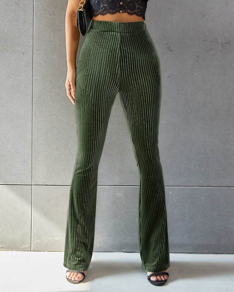 Women's Corduroy Pants Bell Bottom Fashion Streetwear Full Length Natural Plain Elastic Waist Outdoor Comfortable Outdoor Street Weekend claret Deep Green Apricot Grey Fall Regular Fit 2025 - $20.99 –P16