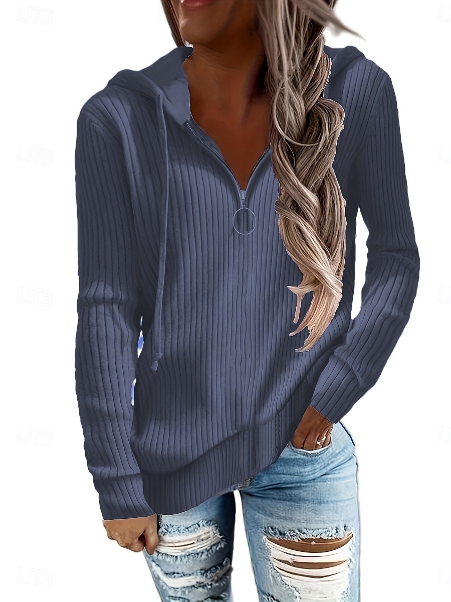 Pentru femei Pulover Casual Moale Culoare pură Striat Capișon Tricotat Manșon Lung Topuri obișnuite Tricotat În aer liber Zilnic Sfârșit de săptămână Negru Alb Toamnă Iarnă 2025 - $23.99 –P2