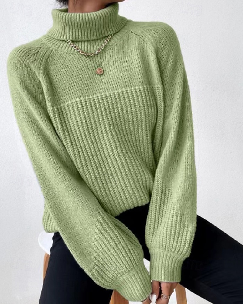 Damen Pullover Lässig Weich Einfarbig Gerippt Rollkragen Gestrickt Langarm Normale Oberteile Stricken Ferien Ausgehen Wochenende Grün Khaki Herbst 2025 - $25.99 –P1