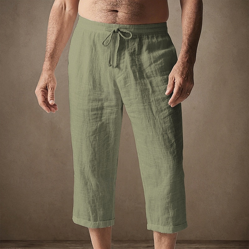 Homens Calças Capri Shorts de linho Shorts de verão Shorts de praia Bolsos Cintura elástica Com Cordão Tecido Conforto Respirável Comprimento da panturrilha Férias Feriado Praia Havaiana Boho Preto de 2025 por $16.49 –P5
