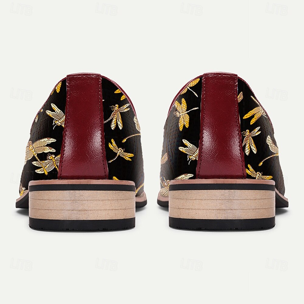 Svarta herrloafers i jacquard med trollsländebroderi, perfekta för kvällssammankomster, bröllop och semiformella tillfällen 2025 - $42.99 –P7