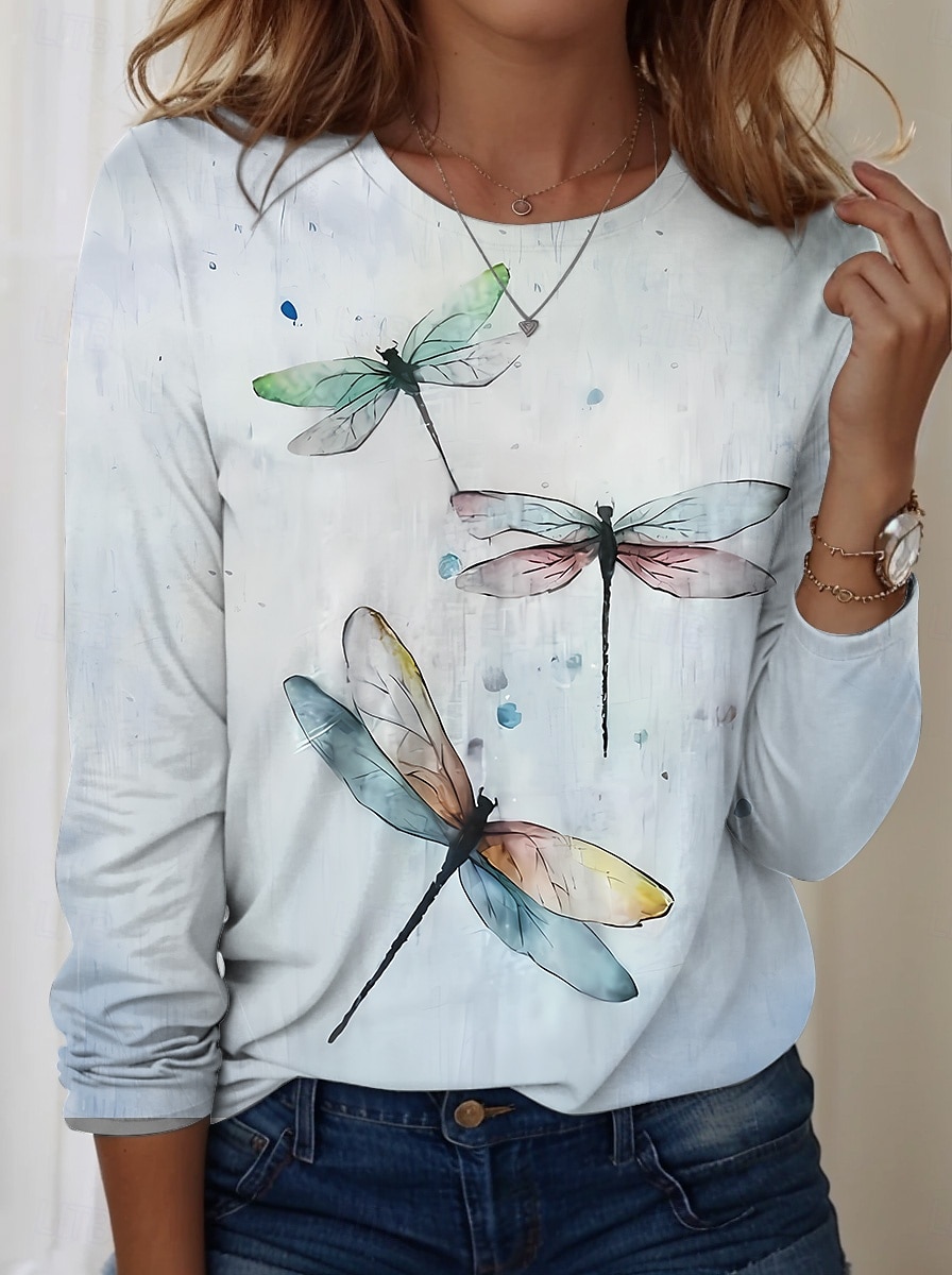 Koszulka tunika dla kobiet 100% bawełna moda casualowa nadruk długi rękaw regularne bluzki okrągły dekolt codzienna biała wiosna jesień 2025 - $22.99 –P3
