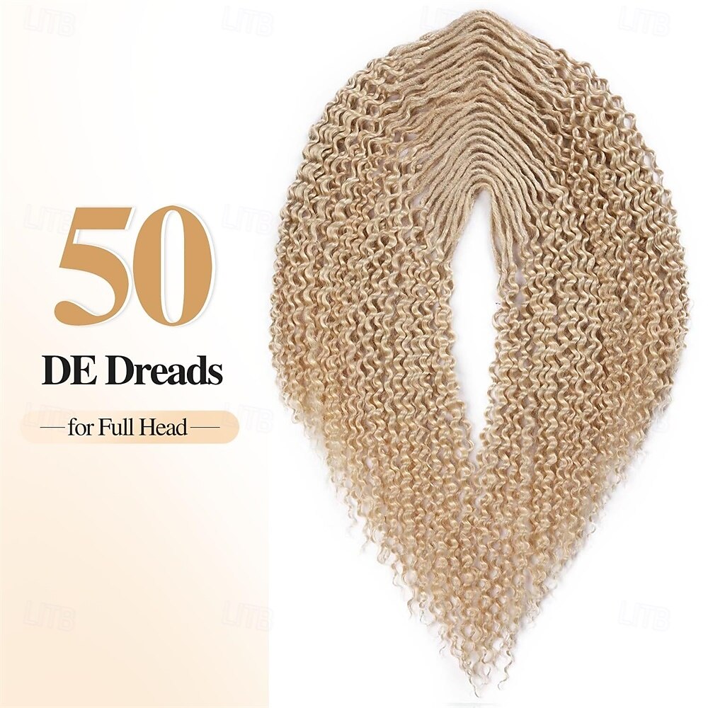 Ensemble complet d'extensions de dreadlocks bouclées blondes platine à double extrémité pour femmes, dreadlocks ondulées blondes faites à la main, dreadlocks synthétiques souples au crochet (50 mèches de 2025 ? $75.99 –P3