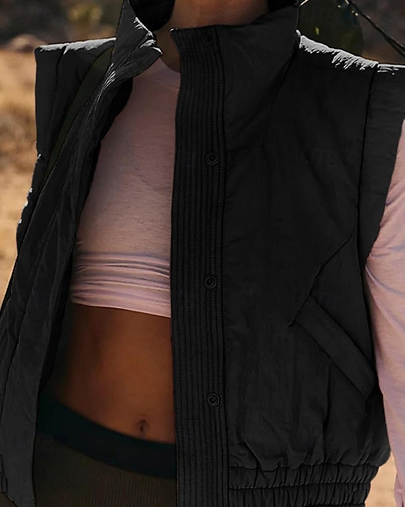 Femmes Chemisier Uni Moderne Occasionnel Sans manches Col roulé Hauts Réguliers Fête Sortir Fermeture éclair Noir Blanche Violet Marron Abricot Automne de 2025 ? $32.99 –P4