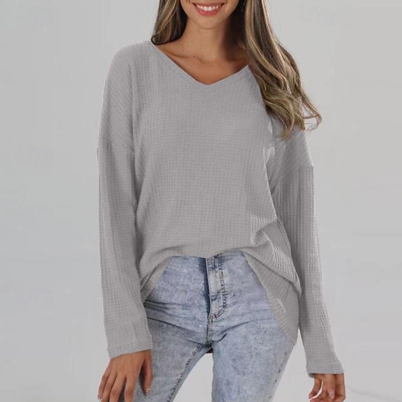 Femmes Pull Occasionnel Doux Couleur Unie Côtelé Col en V Tricoté manche longue Hauts Réguliers Tricoter Sortir Week-end Rose Claire Kaki Automne Hiver de 2025 ? $17.49 –P3