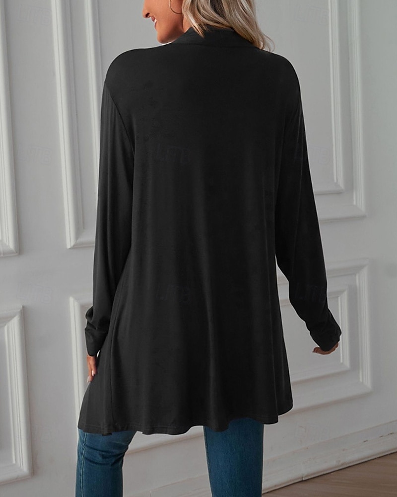 Damen Pullover Strickjacke Urlaub Mode Täglich Einfarbig Gerippt Öffnung vorne Gestrickt Langarm Lange Oberteile Stricken Ferien Ausgehen Wochenende Schwarz Weiß Herbst Winter 2025 - $22.99 –P12