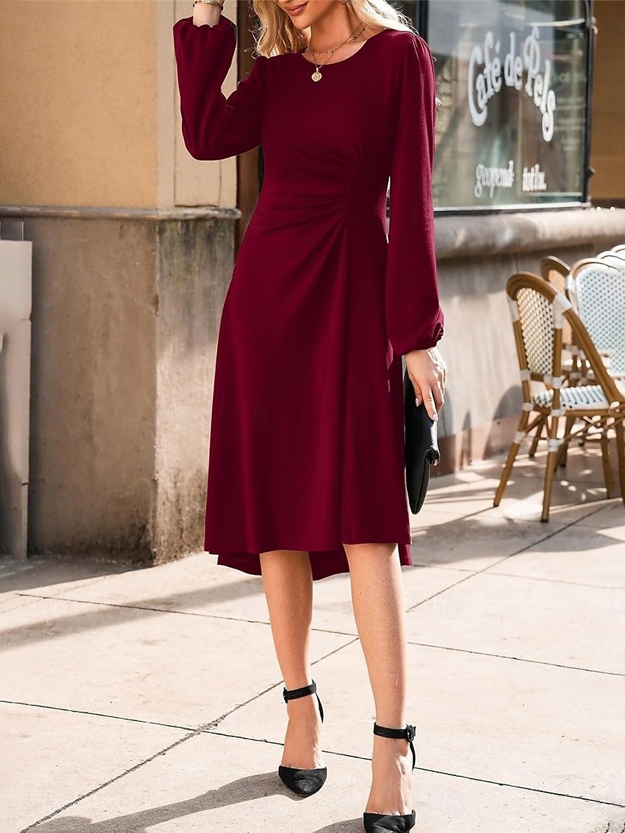Per donna Mini Abito Abito a trapezio Abiti semi formali Ufficio Vestibilità regolare Plaid Semplice Manica Lunga Girocollo Nero Vino Rosso Estate Autunno del 2025 a $24.99 –P12