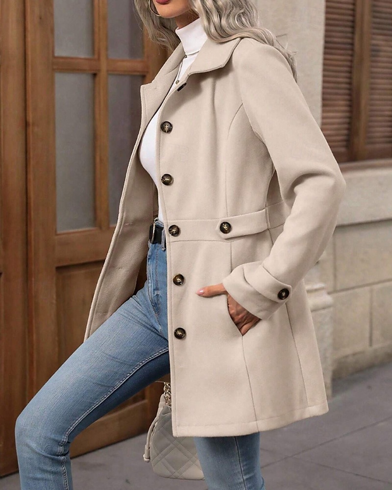 Femmes Manteau d'Hiver Manteau Chaud Confortable Boutons Mode Uni Fête Sortir Parc Simple Boutonnage Long Col Rabattu Coupe régulière manche longue Vêtements d'extérieur Abricot Automne Hiver de 2025 ? $29.99 –P5