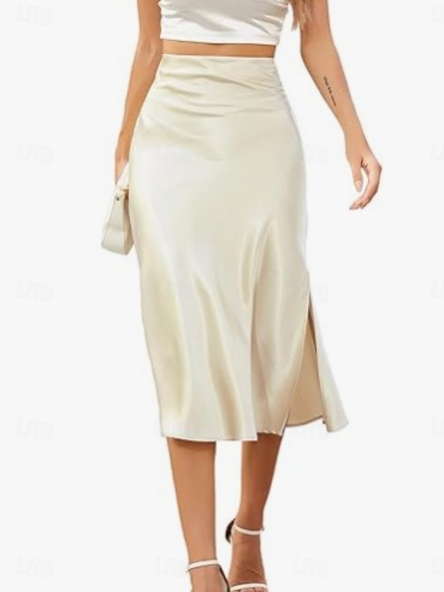 Damen Rock Mode Lässig Maxi Hohe Taille Röcke Einfach Mikroelastisch Straße Täglich Schwarz Wein Dunkelgrün Kamel Sommer Satin 2025 - $22.99 –P1