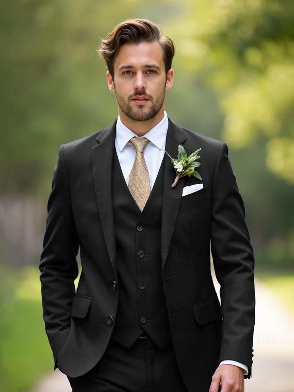 Uomo Matrimonio Affari Completi Nero Blu marino Moda Formale Tinta unita Vestibilità aderente 3 pezzi Monopetto Due Bottoni del 2025 a $122.99 –P10