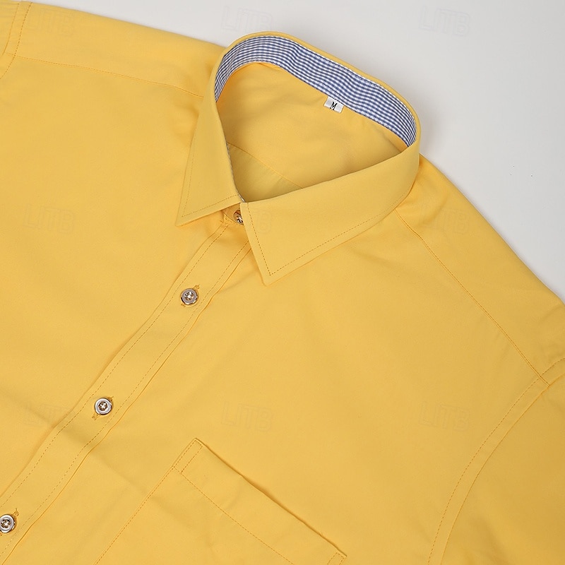 2025年 男性用 シャツ ドレスシャツ フレンチカフシャツ 平織り 結婚式 ビジネス ピンクとパープル ブルーとライトブルー 黄色 + 青 イエロー+ピンク 長袖 カラー オールシーズン 衣類 ポケット  コレクション – $33.99 –P12