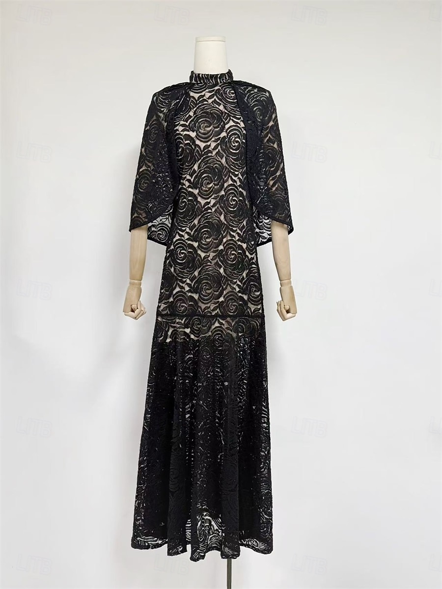 Sirène / Trompette Robe de Soirée Élégant Robe Formel Mariage Longueur au sol Manche Courte Col haut Dentelle avec Châle 2025 de 2025 ? $129.99 –P12