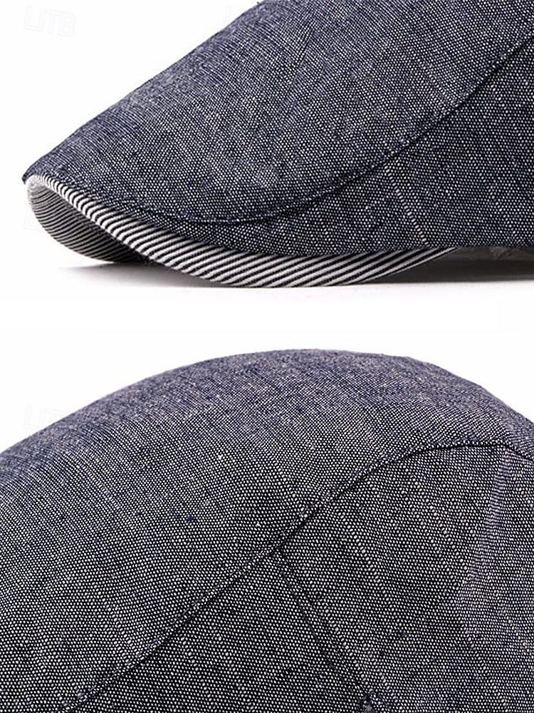 Verstellbare Schiebermütze aus Leinen für Herren, leichte, atmungsaktive Zeitungsjungenmütze mit Streifendetail, Vintage-Ivy-Cap-Stil für Freizeitausflüge und den Alltag 2025 - $14.99 –P7