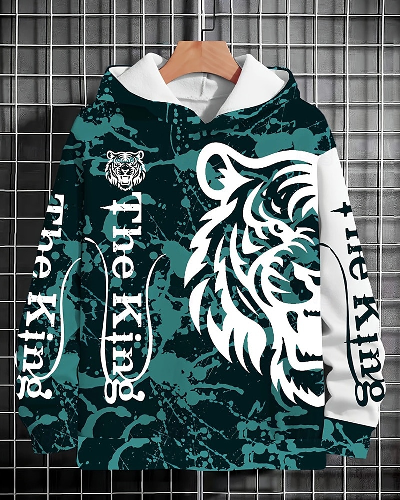 Pojkar 3D Tiger Huvtröja Långärmad Vår Höst Mode Streetwear Barn 4-12 år Huva Utomhus Ledigt Dagligen Normal 2025 - $18.99 –P1