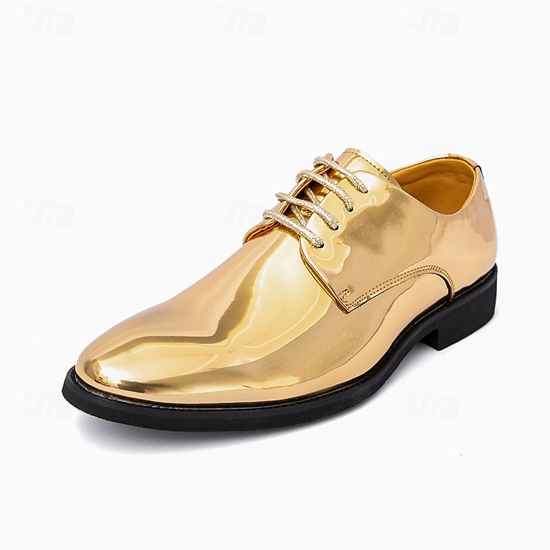 scarpe stringate dorate lucide da uomo – finitura in vernice lucida, perfette per matrimoni ed eventi formali serali del 2025 a $42.99 –P1